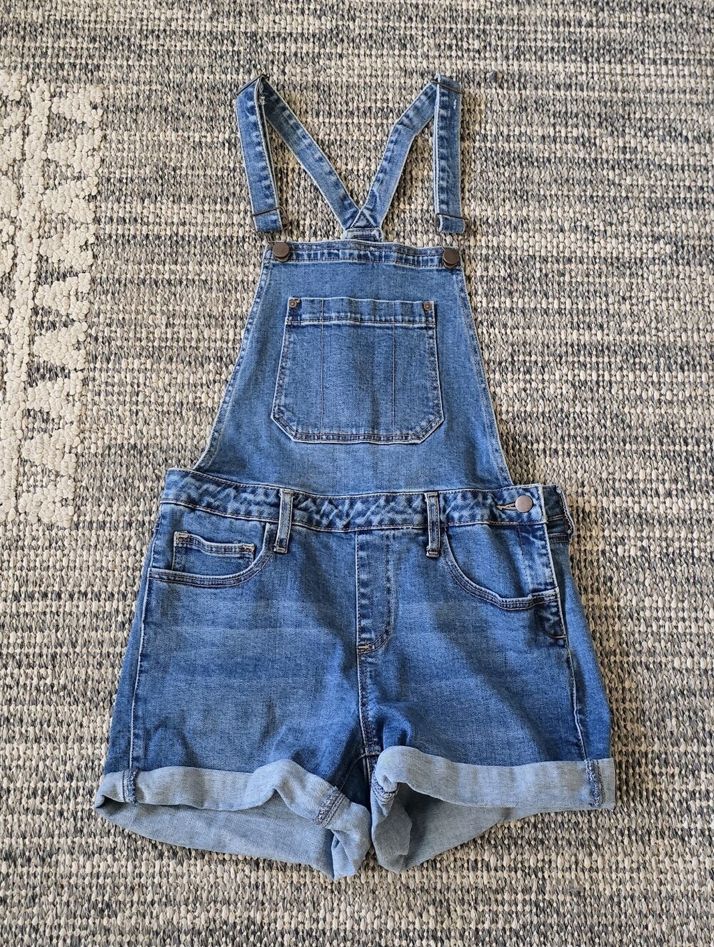 JustFab Blue Denim Short Overalls